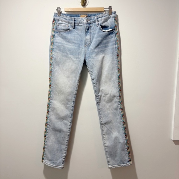 Driftwood Audrey High Rise Embroidered Side Trim Jeans Size 28 Straight Leg - Picture 2 of 16